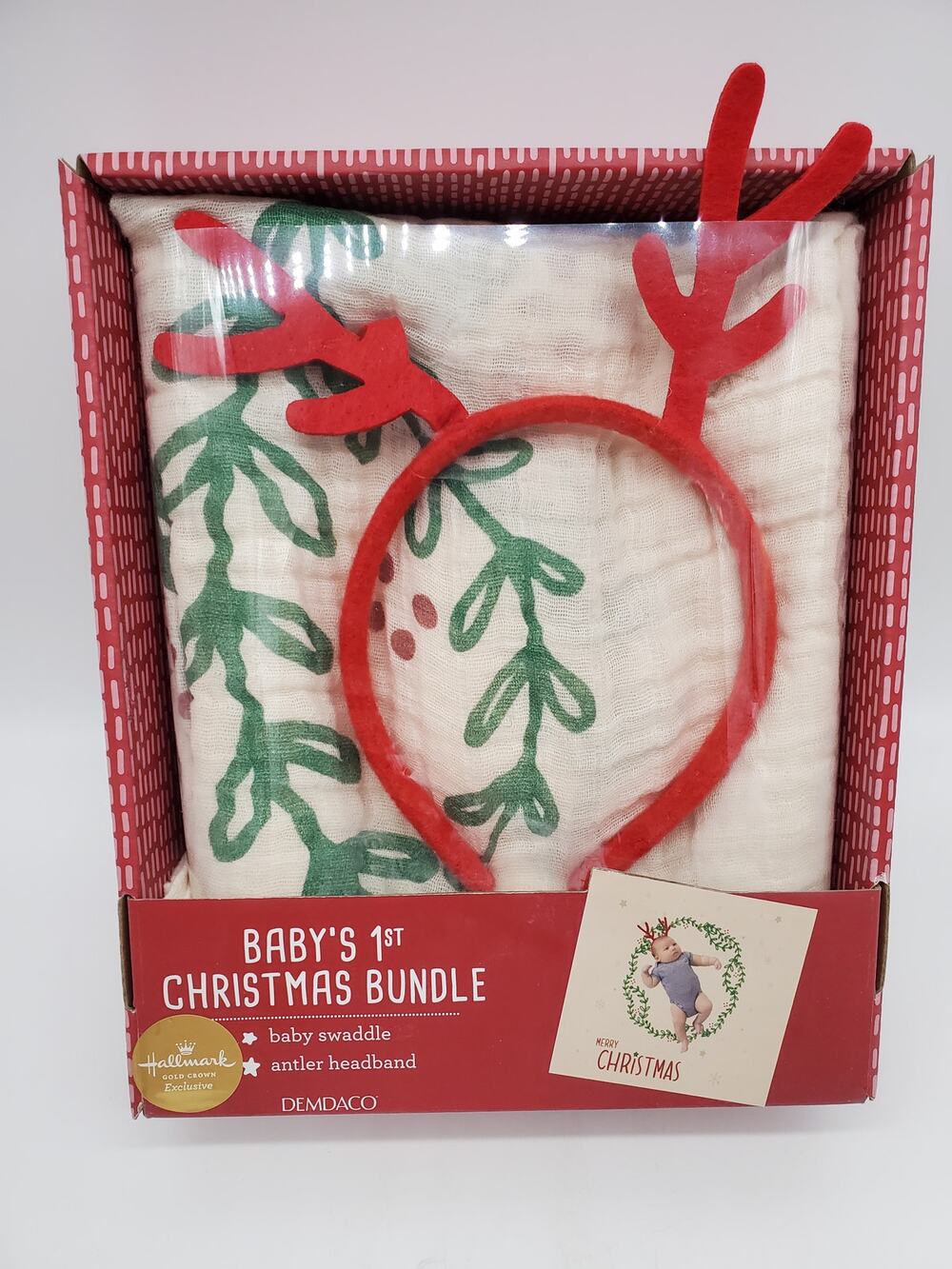 Hallmark Baby First Christmas Bundle - Antler Headband and Swaddle